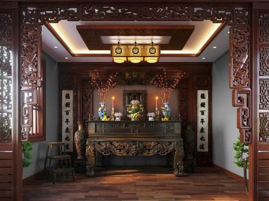 Nội thất phòng thờ thường được làm bằng vật liệu gì?