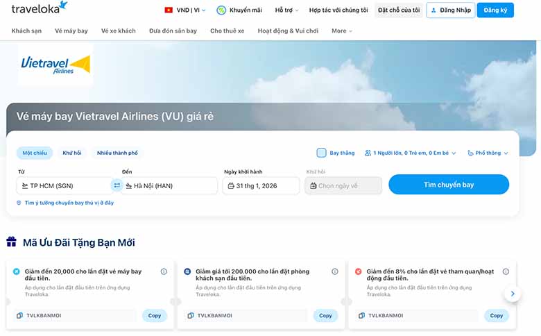 Hướng dẫn cách check giá vé máy bay Vietravel Airlines và mua vé online